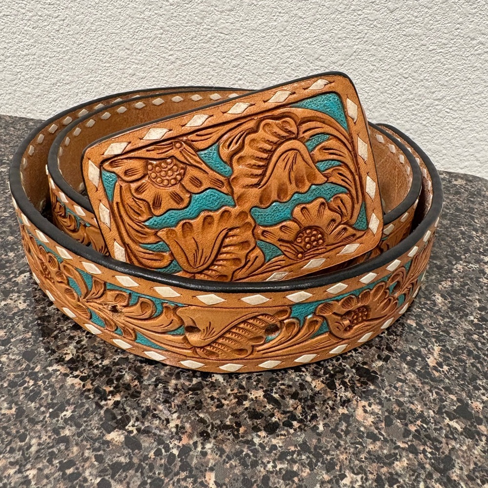 Tan Leather Belt with Intricate Design